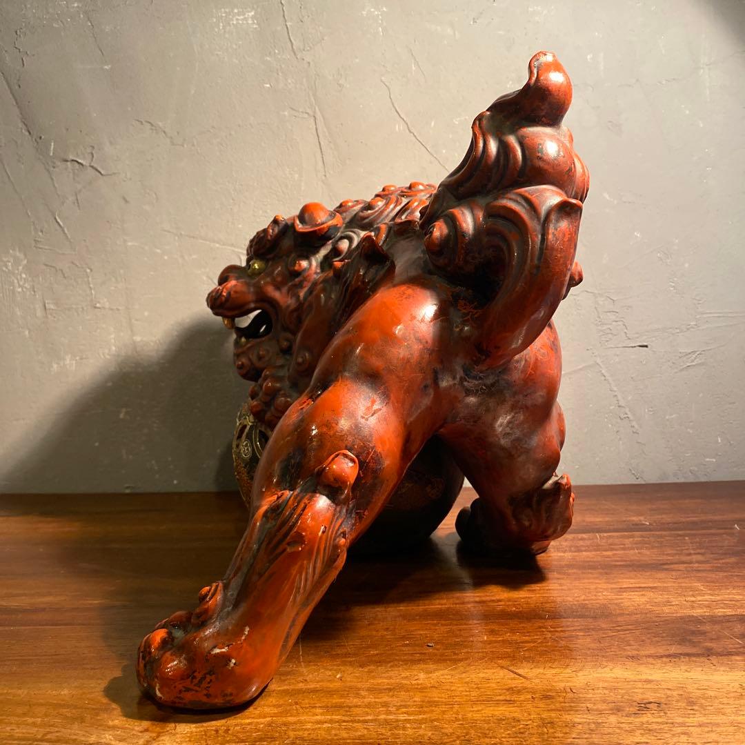 時代物 九谷焼 玉乗り獅子 置物 30cm超え 骨董品 魔除け オブジェ 古手