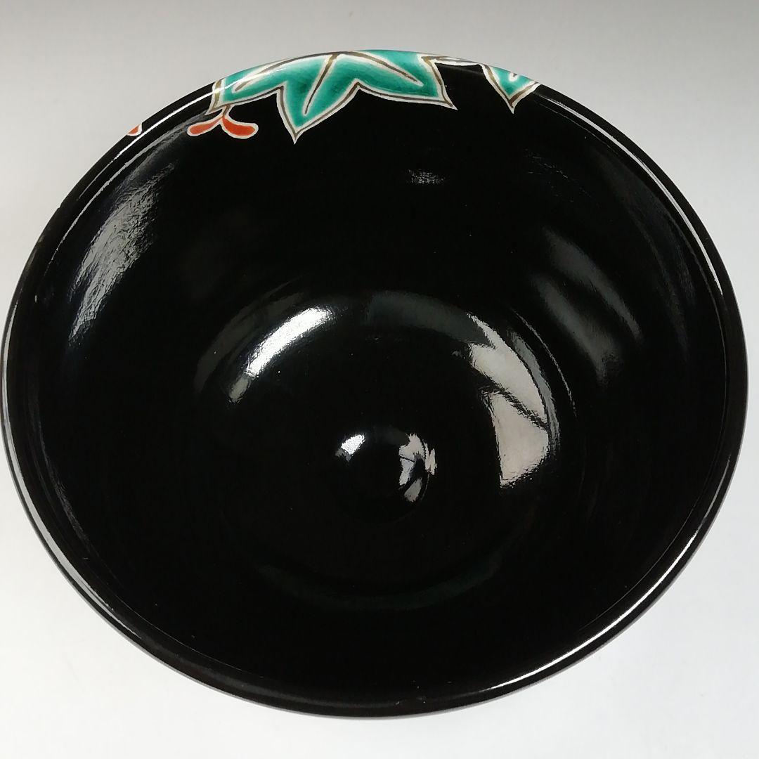 Ｔ６９７　茶碗　『仁清　黒青楓絵』『中村清彩 造』　共箱　抹茶碗　茶道具