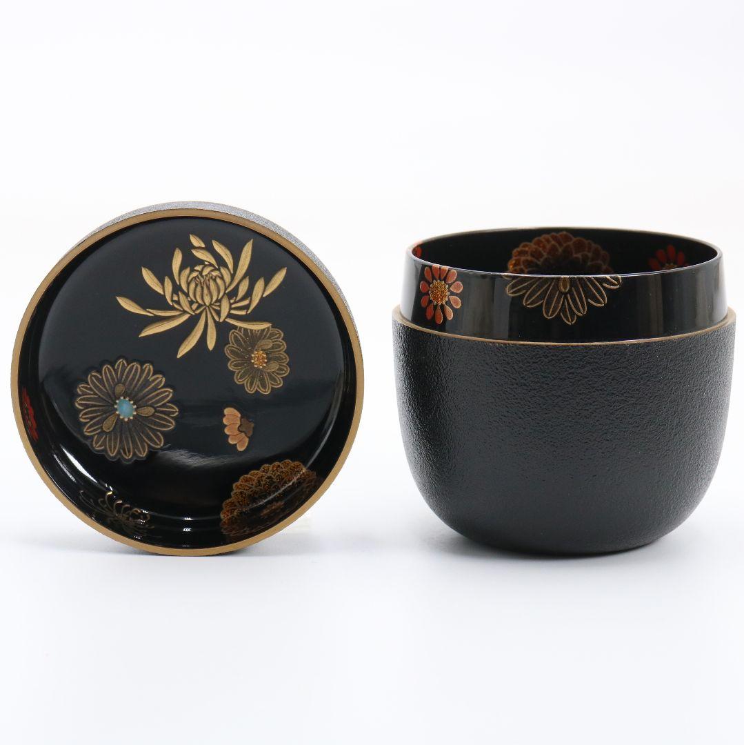 古川治樹作 乾漆 菊蒔絵 大棗 花蒔絵 茶道具 共箱　V948