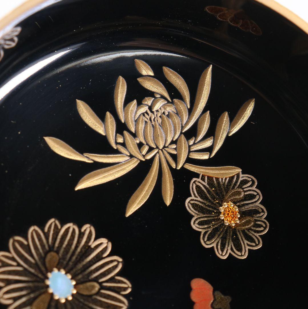 古川治樹作 乾漆 菊蒔絵 大棗 花蒔絵 茶道具 共箱　V948