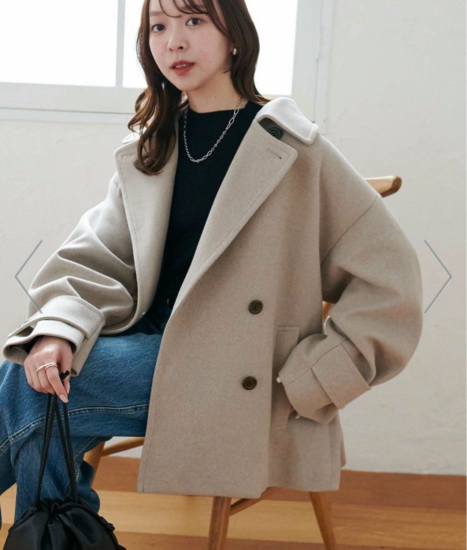 DISCOAT 中空糸スタンドミドルコート　ライトベージュ