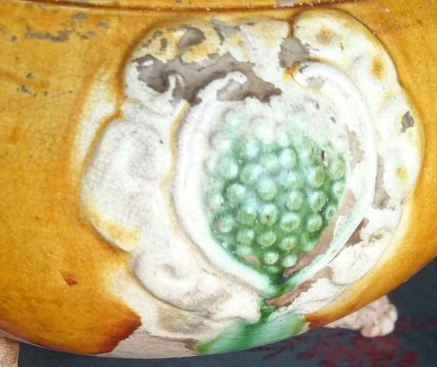 【唐三彩】三彩鍑（ふく・獣足三脚噐)