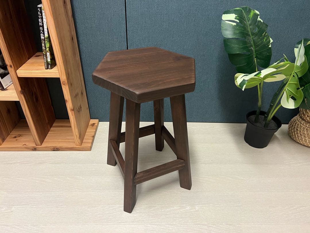 《在庫整理品》スツール 腰掛け 椅子 6角 32cm 46cm パイン こげ茶