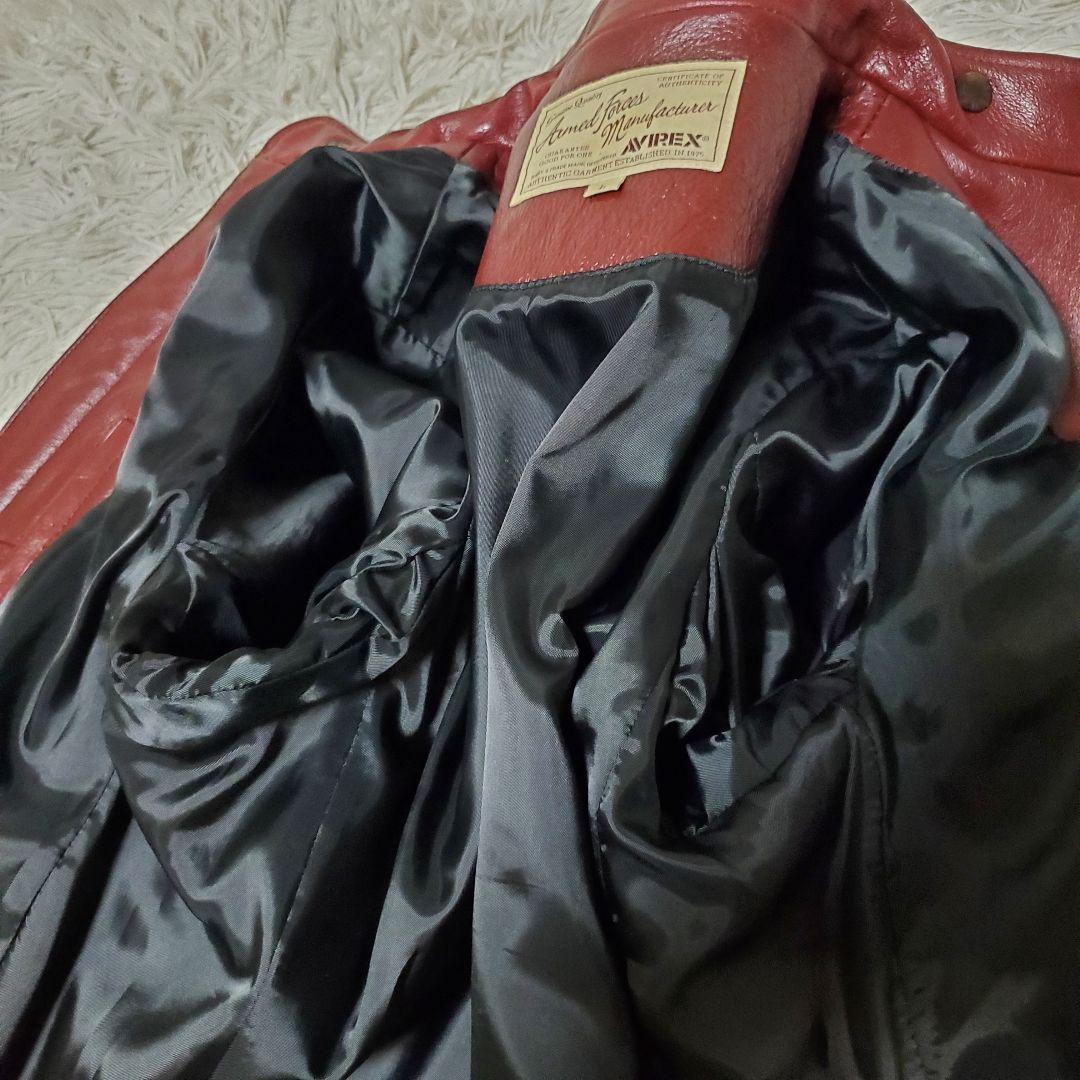 極美品 AVIREX シングルライダース レザージャケット L ボルドー メンズ