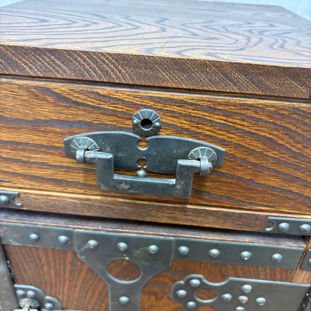 アンティーク 古道具 木製 船箪笥 銭箱 銭函 薬箱 ビンテージ 鍵付き 古家具