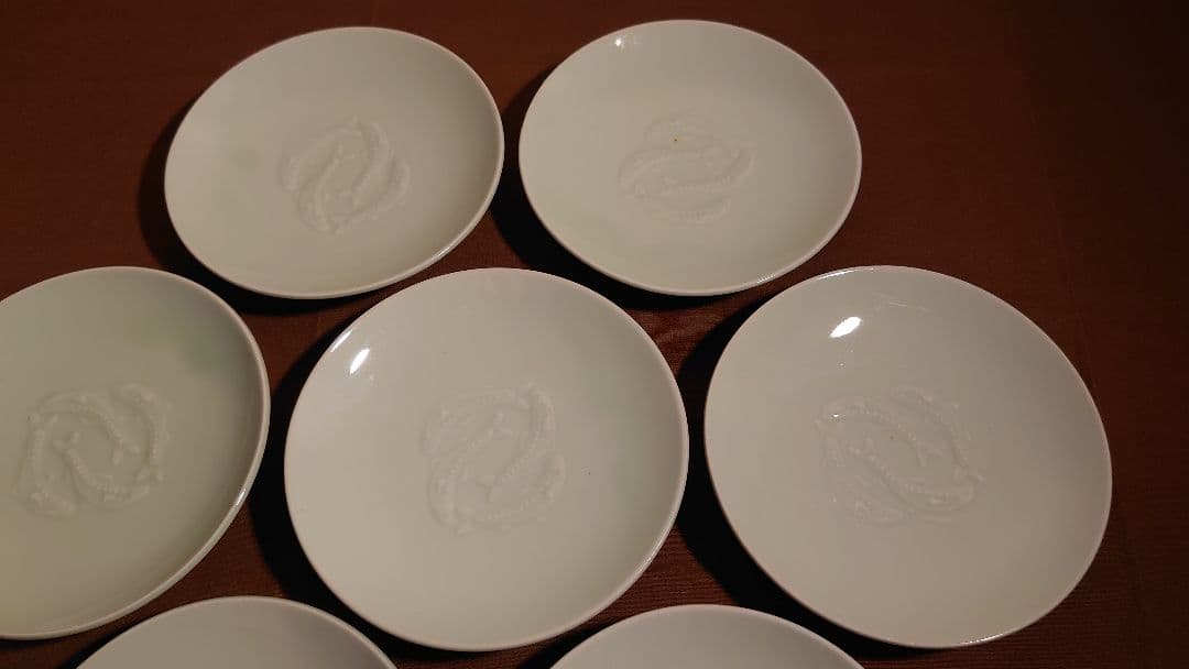 李朝　青磁　古伊万里　伊万里　陽刻　魚の図　蔵出し　７客