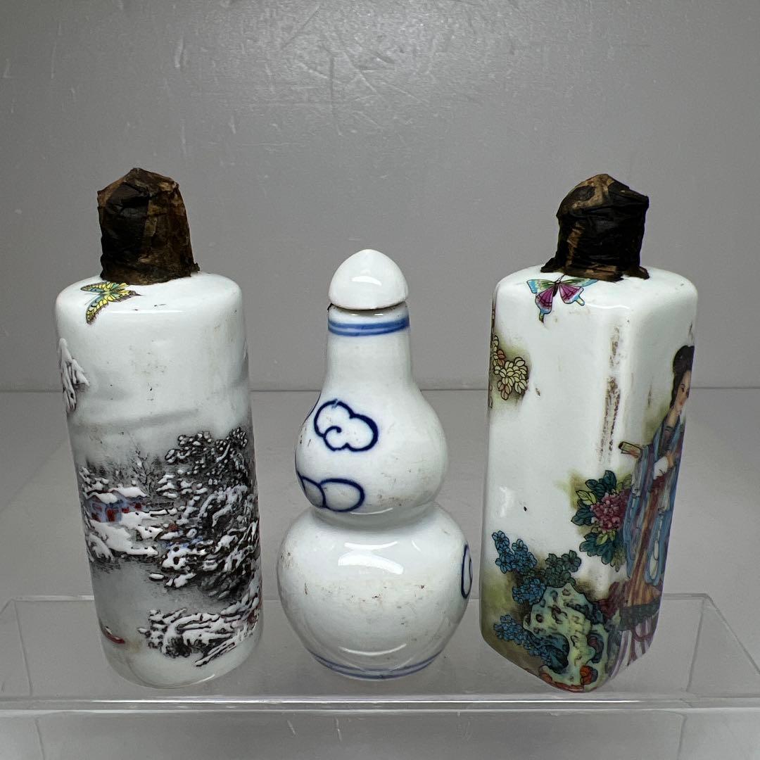 中国古玩　粉彩鼻煙香　6点と台1点　高さ約7~9.5㎝　東Y7-0512①タサオ