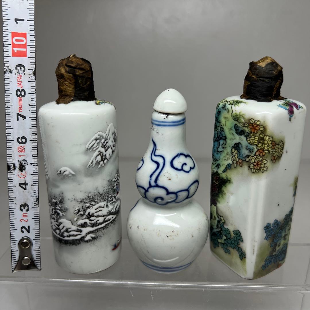 中国古玩　粉彩鼻煙香　6点と台1点　高さ約7~9.5㎝　東Y7-0512①タサオ