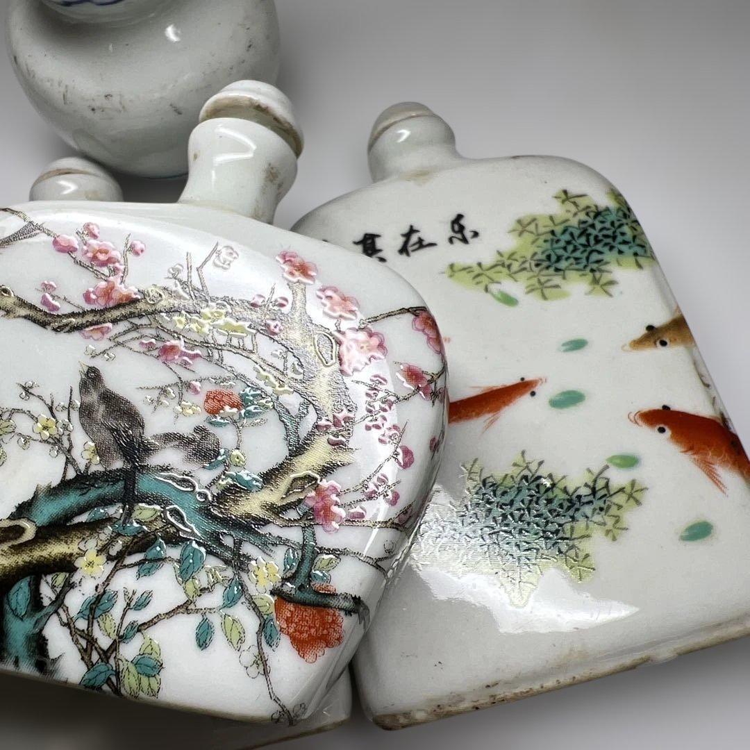 中国古玩　粉彩鼻煙香　6点と台1点　高さ約7~9.5㎝　東Y7-0512①タサオ