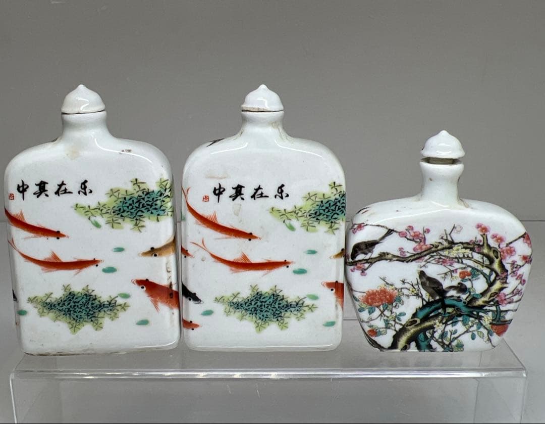 中国古玩　粉彩鼻煙香　6点と台1点　高さ約7~9.5㎝　東Y7-0512①タサオ