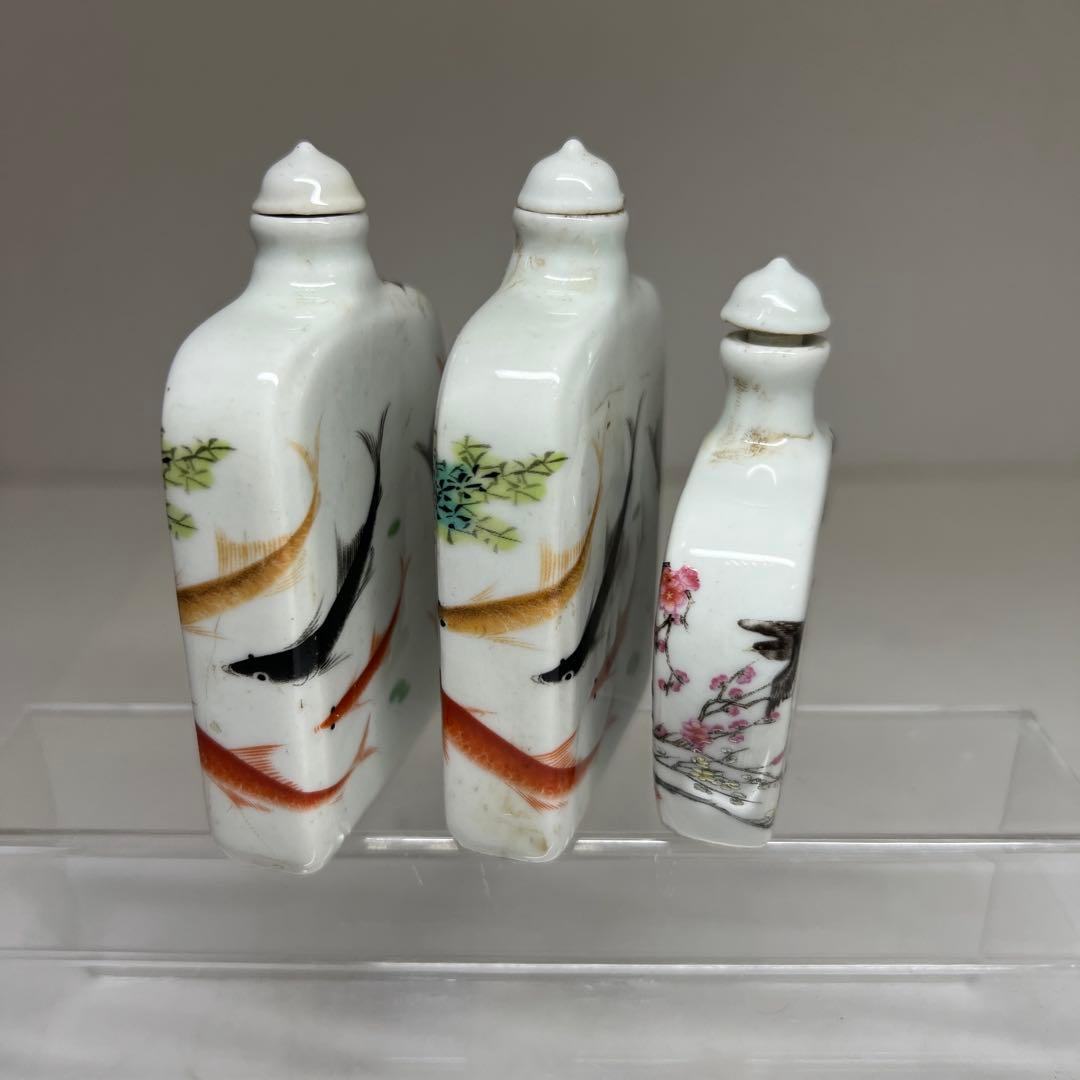 中国古玩　粉彩鼻煙香　6点と台1点　高さ約7~9.5㎝　東Y7-0512①タサオ