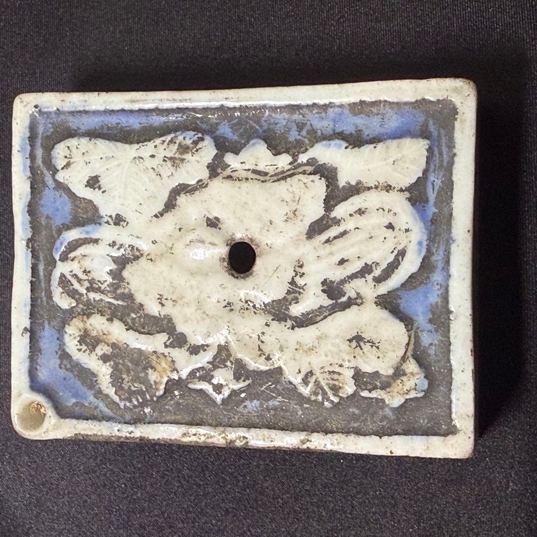 古陶器 水滴 江戸期 掻き落とし 椿文 出土品 文房具 古民藝 アンティーク