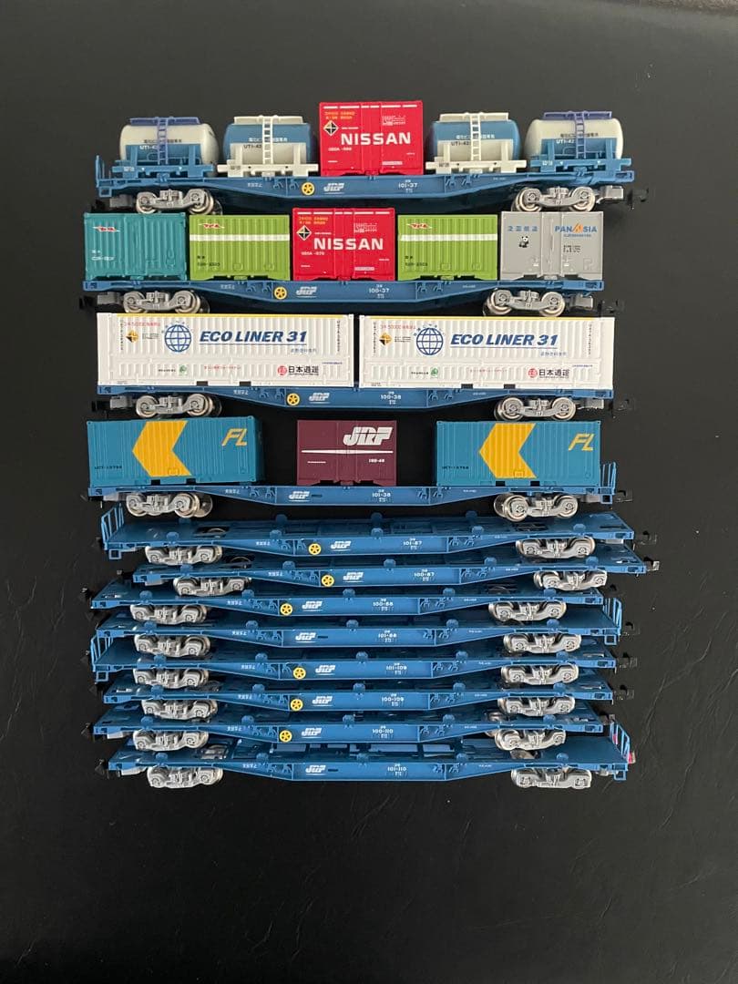 【手摺壊れ修復済】Nゲージ　コキ100、101、107 19両　コンテナまとめ