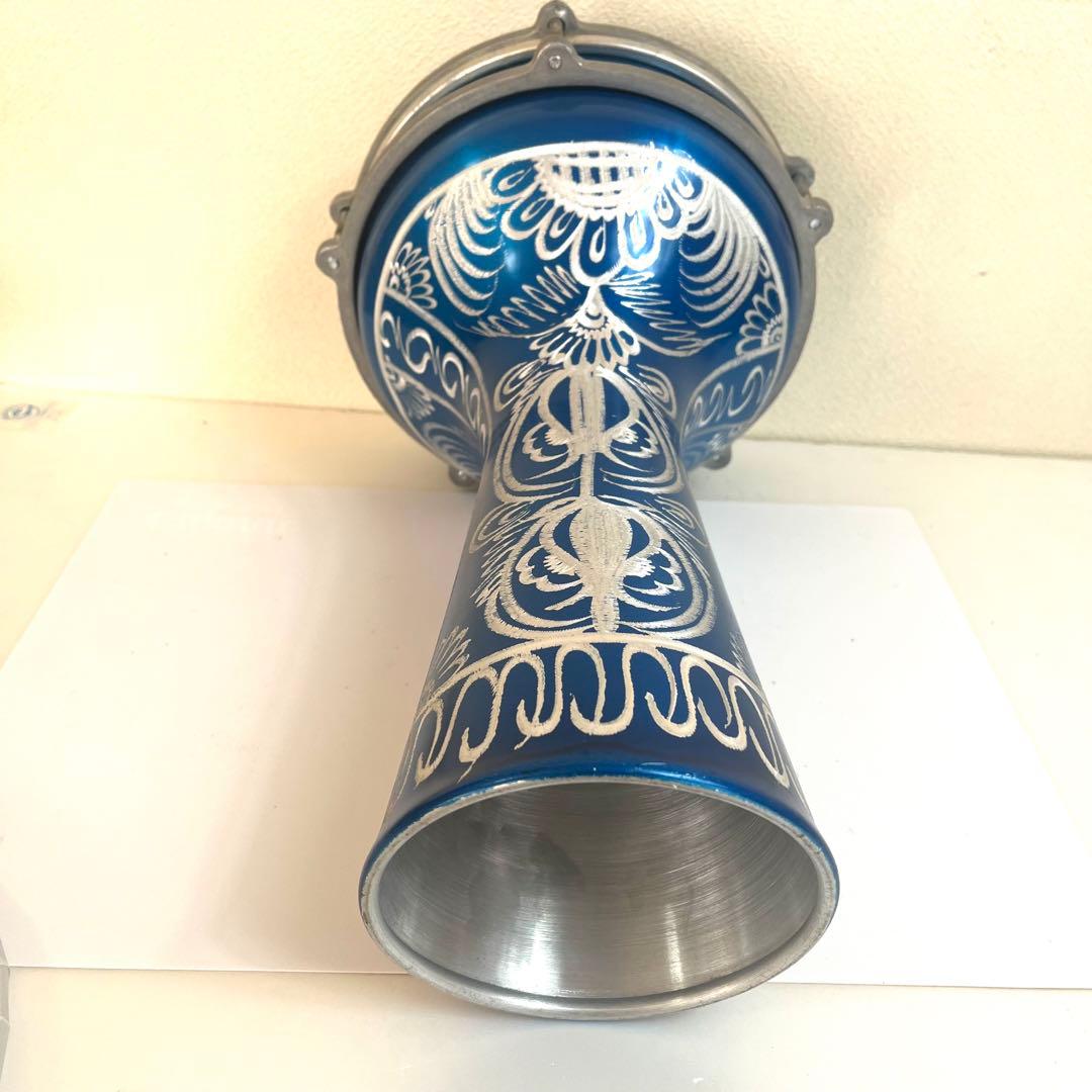 ダルブッカ 37cm 金属製 ベリーダンス 太鼓 プラスチックヘッド 青