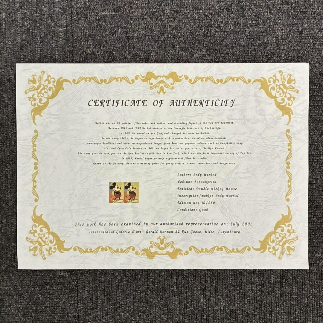 美品 アンディ・ウォーホル「ダブルミッキー～」シルクスクリーン 証明書・サイン有