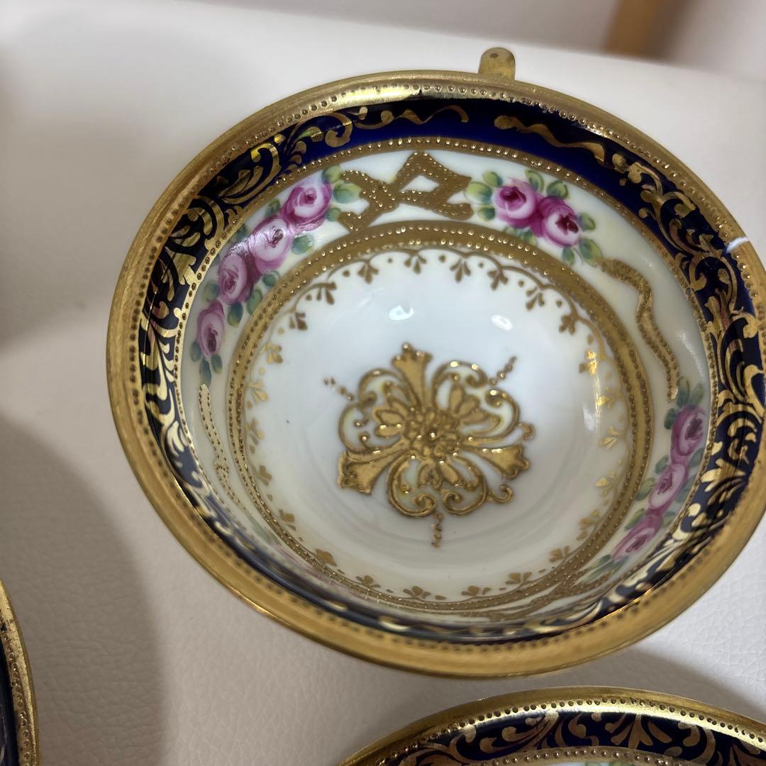 オールドノリタケ 金盛上・コバルト薔薇図紋　カップソーサー2客セット