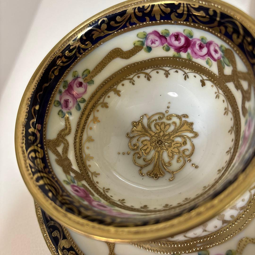オールドノリタケ 金盛上・コバルト薔薇図紋　カップソーサー2客セット