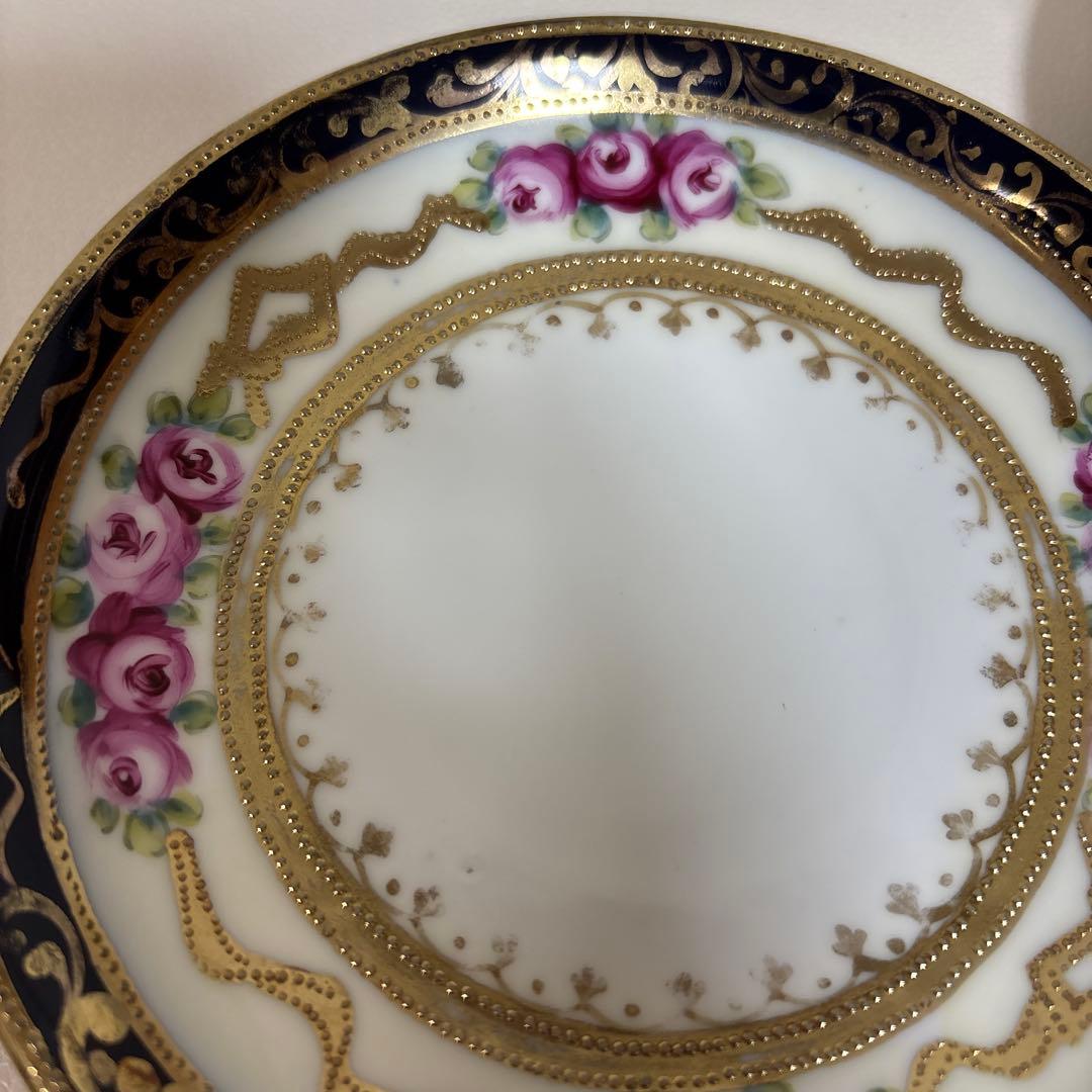 オールドノリタケ 金盛上・コバルト薔薇図紋　カップソーサー2客セット