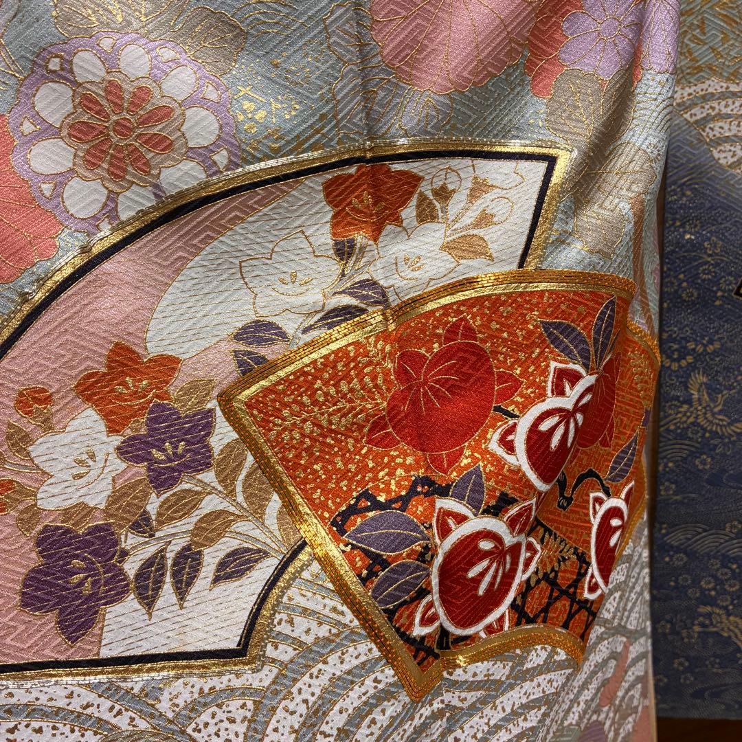 ⁂⁂いちなな様⁂⁂【振袖フルセット】 水色 金駒刺繍 花柄 扇柄