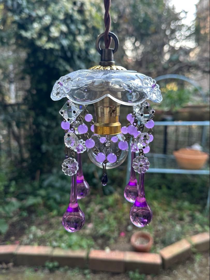 フランス アンティーク ラベンダームラーノガラスの可愛らしいミニシャンデリア＊