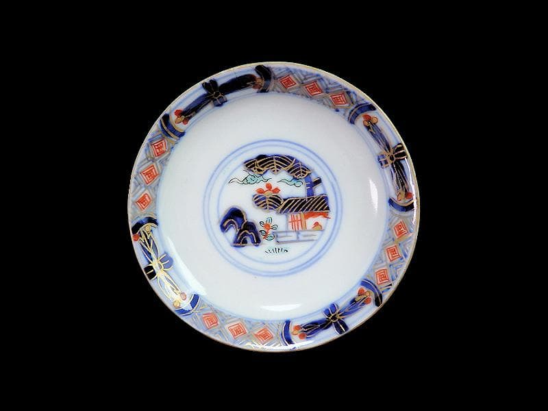 古伊万里　金襴手　陽刻　窓絵　花の図　蓋茶碗　２客　E114AS-CEk