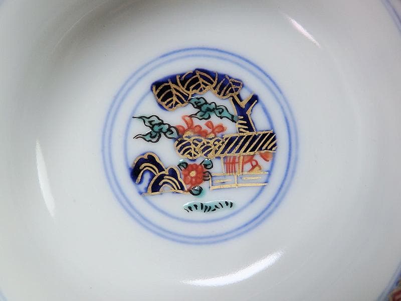 古伊万里　金襴手　陽刻　窓絵　花の図　蓋茶碗　２客　E114AS-CEk