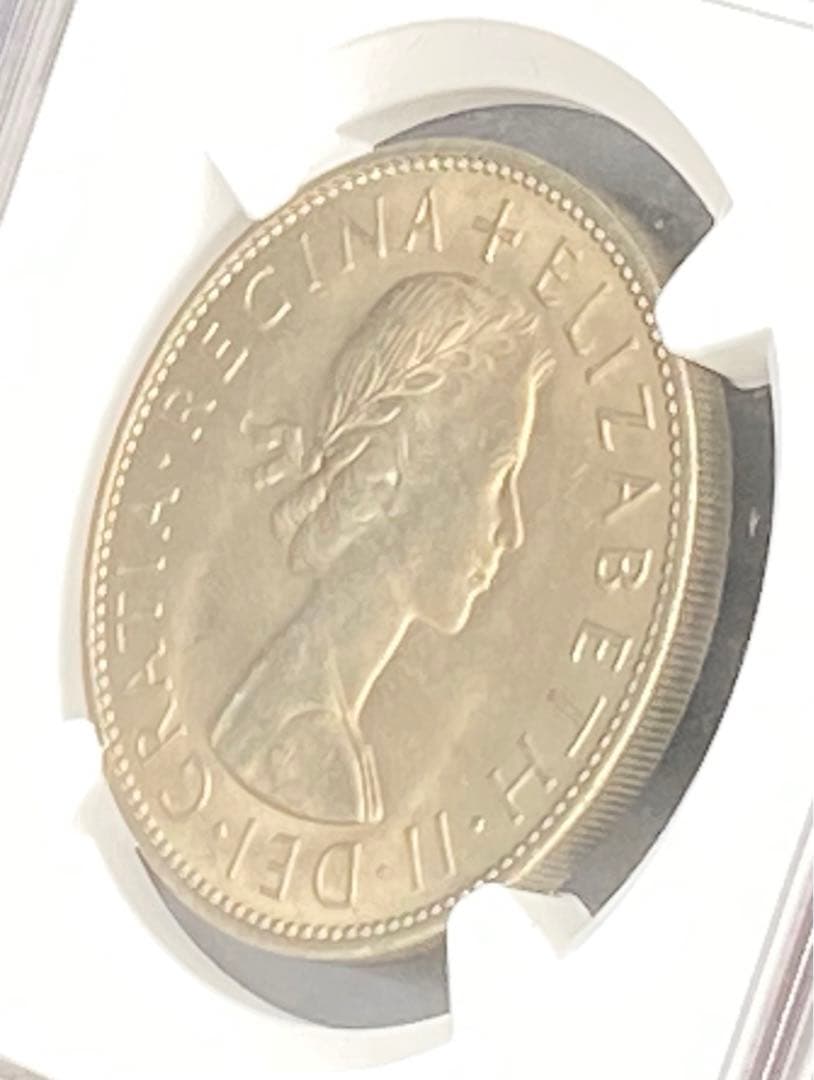 エリザベス女王の若き横顔】1967年英国ハーフクラウン銀貨/MS64/NGC鑑定