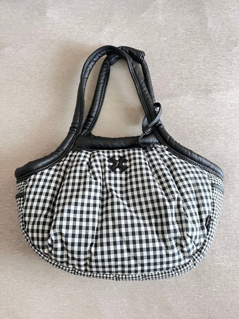 犬用キャリーバッグ ブラック・ホワイト ギンガムチェック　デザインF Sサイズ