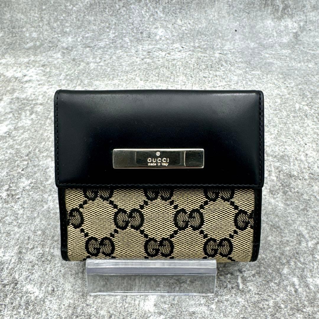 美品　グッチ GGキャンバス 二つ折り財布 ブラウン　ブラック