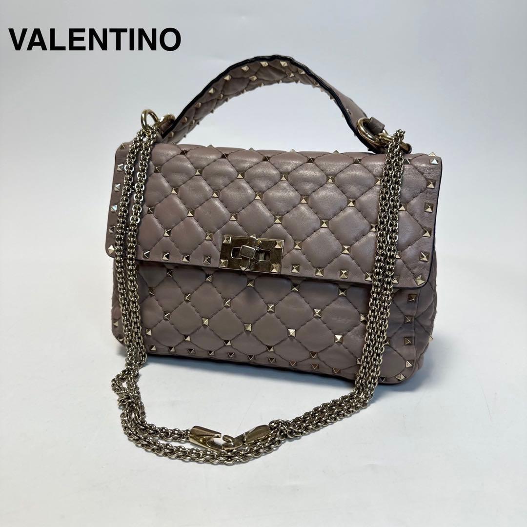 l32【極美品】ヴァレンティノロックスタッズスパイクチェーン2wayショルダー.