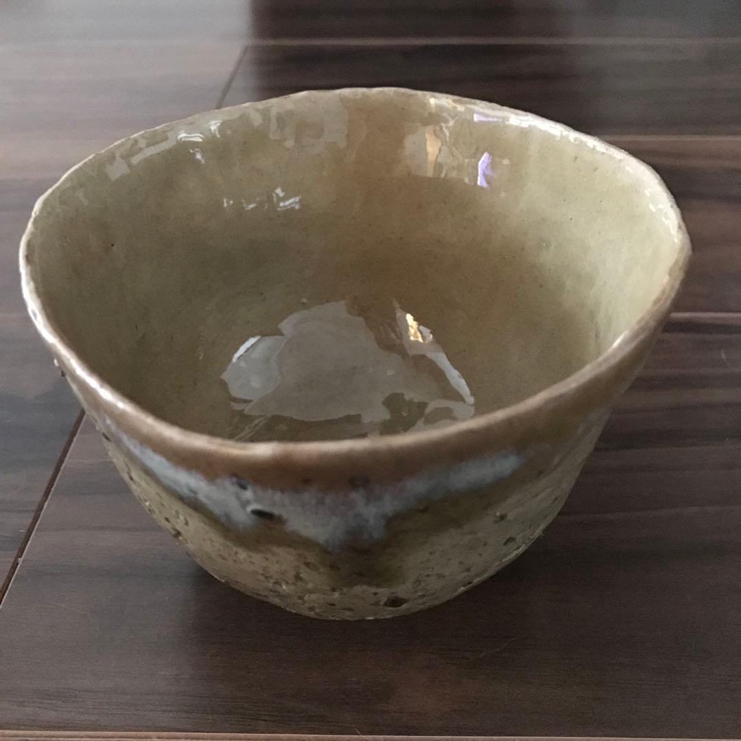 虫明焼 黒井一楽造 灰釉茶碗 共箱 二重箱 栞付き