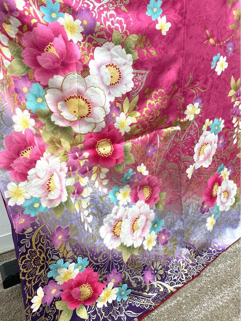 振袖 仮絵羽 ラメ刺繍 金彩 紋意匠 正絹 未仕立て品 八掛付き