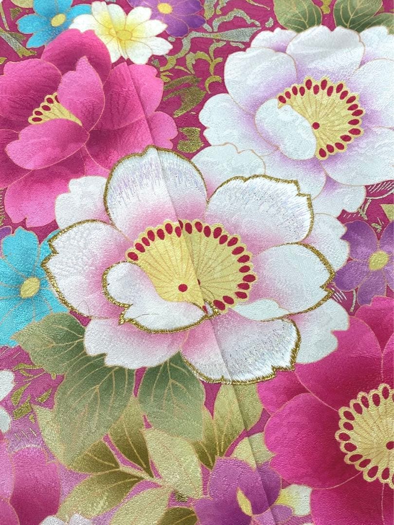 振袖 仮絵羽 ラメ刺繍 金彩 紋意匠 正絹 未仕立て品 八掛付き