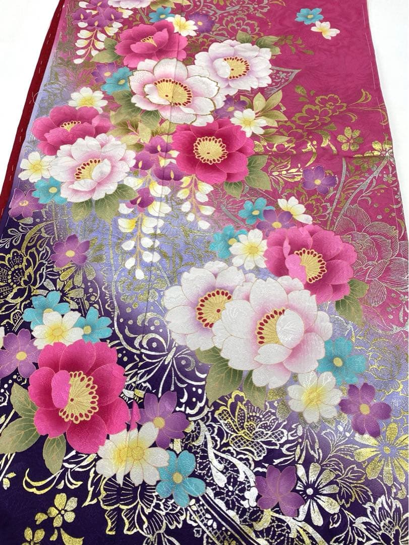 振袖 仮絵羽 ラメ刺繍 金彩 紋意匠 正絹 未仕立て品 八掛付き