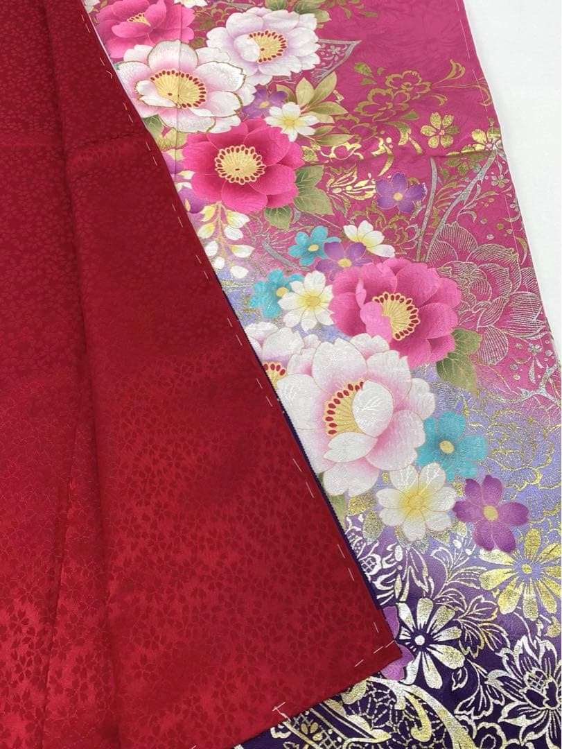 振袖 仮絵羽 ラメ刺繍 金彩 紋意匠 正絹 未仕立て品 八掛付き