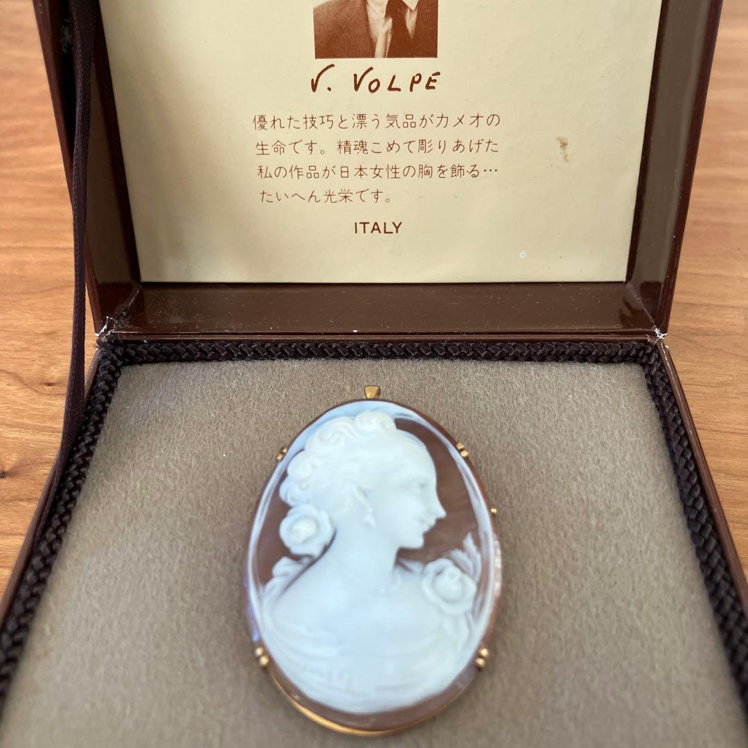 K18 シェルカメオ ブローチ、ペンダントトップ兼用