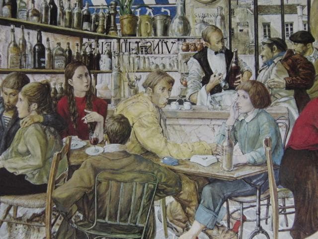 藤田嗣治、【L'Interieur du Cafe】、希少な額装用画集より、厳選