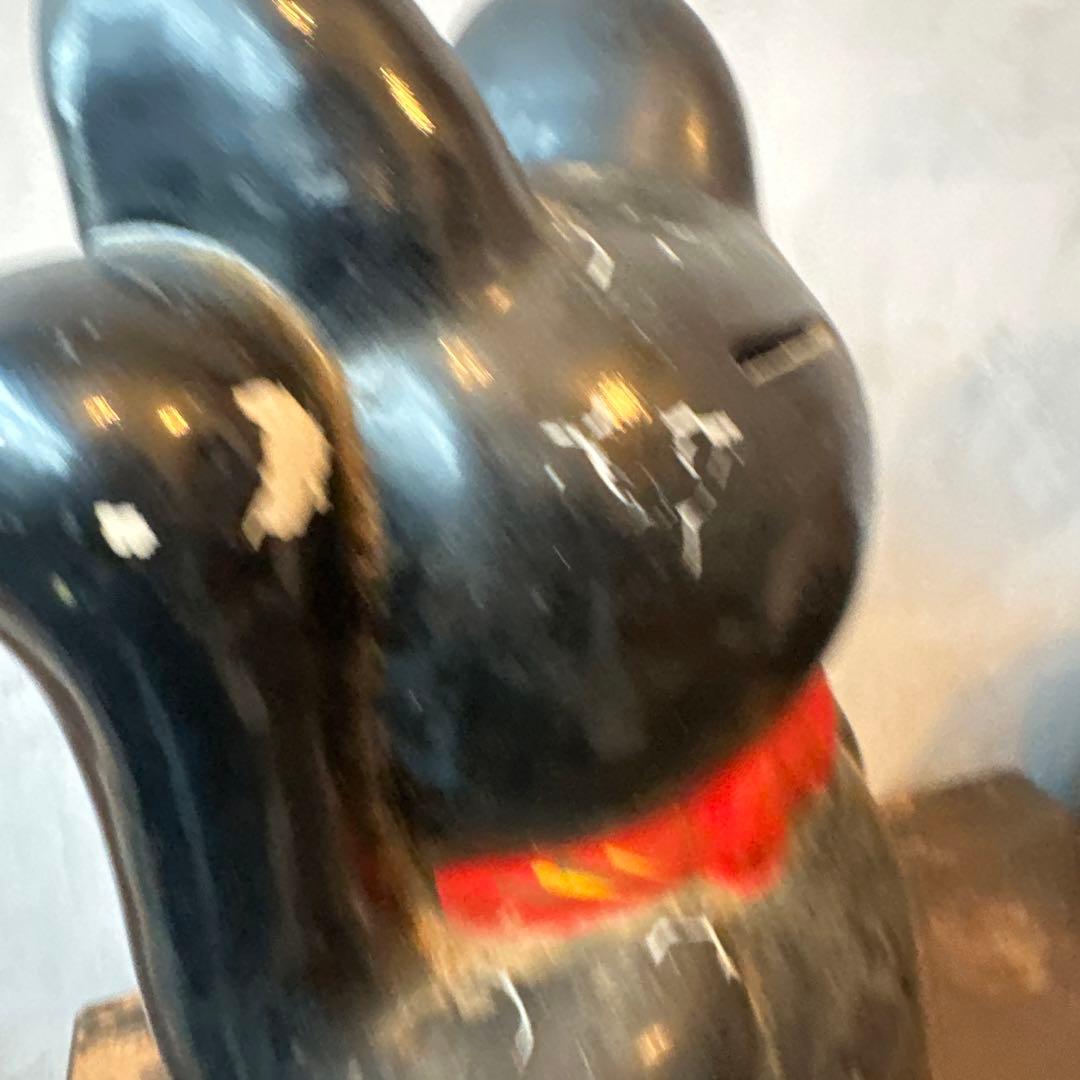 ヴィンテージ　招き猫難あり　黒猫招き猫
