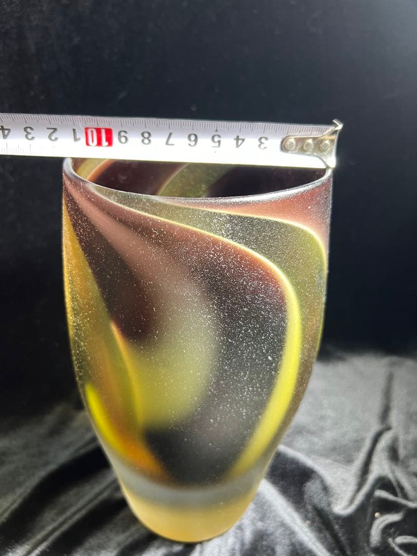 アンティーク 希少時代物昭高級ガラス側梨地加工花瓶ガラス23.5x11.5cm