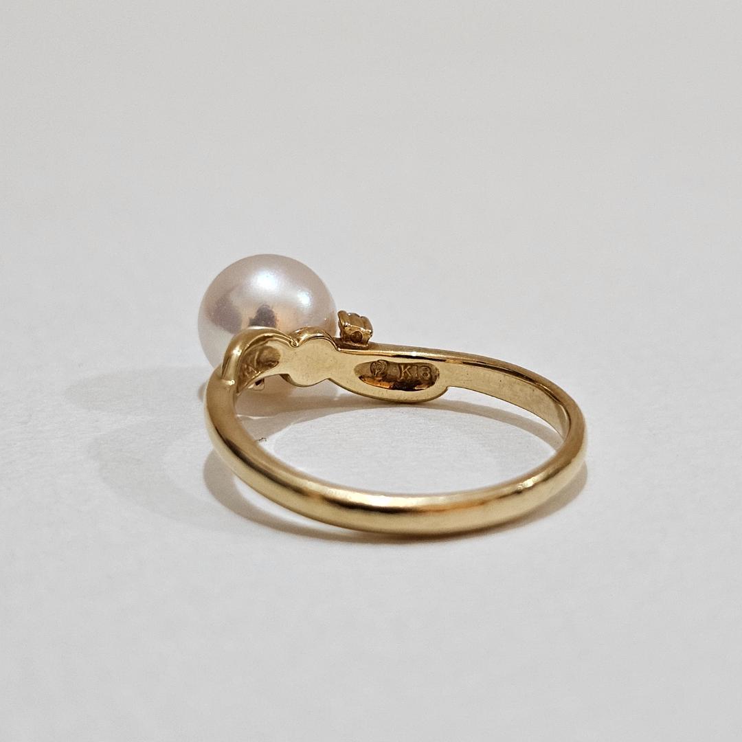 1744 タサキパールダイヤリングK18YGイエローゴールド11号7.5mm