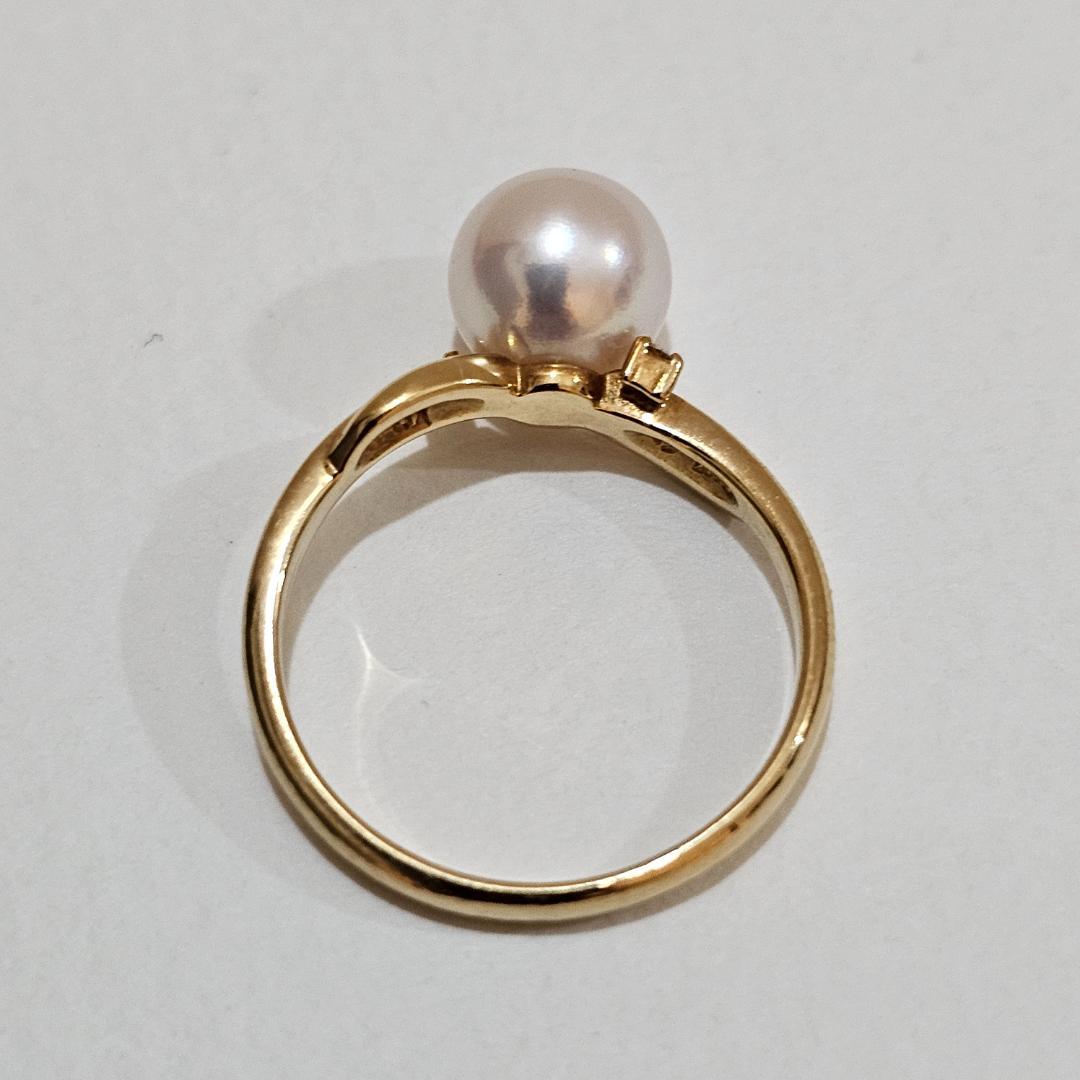 1744 タサキパールダイヤリングK18YGイエローゴールド11号7.5mm