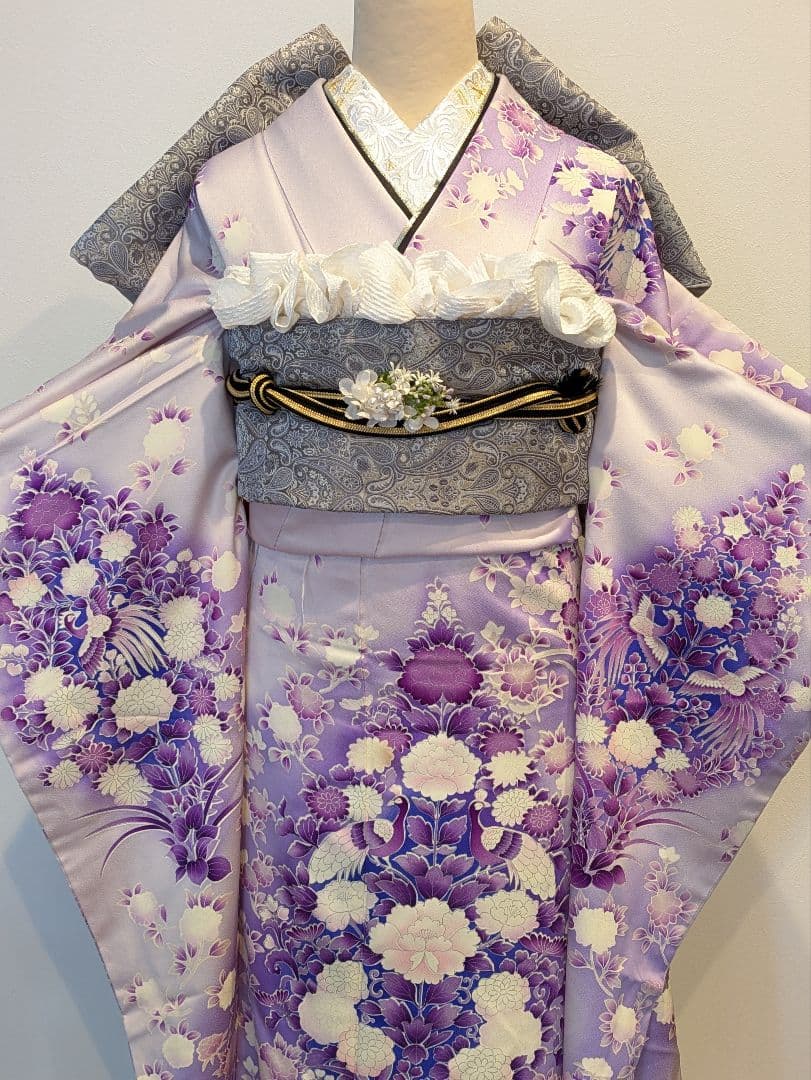 振袖フルセット 身丈155裄62 豪華振袖 暈し染め 銀彩 紫 逸品 成人式