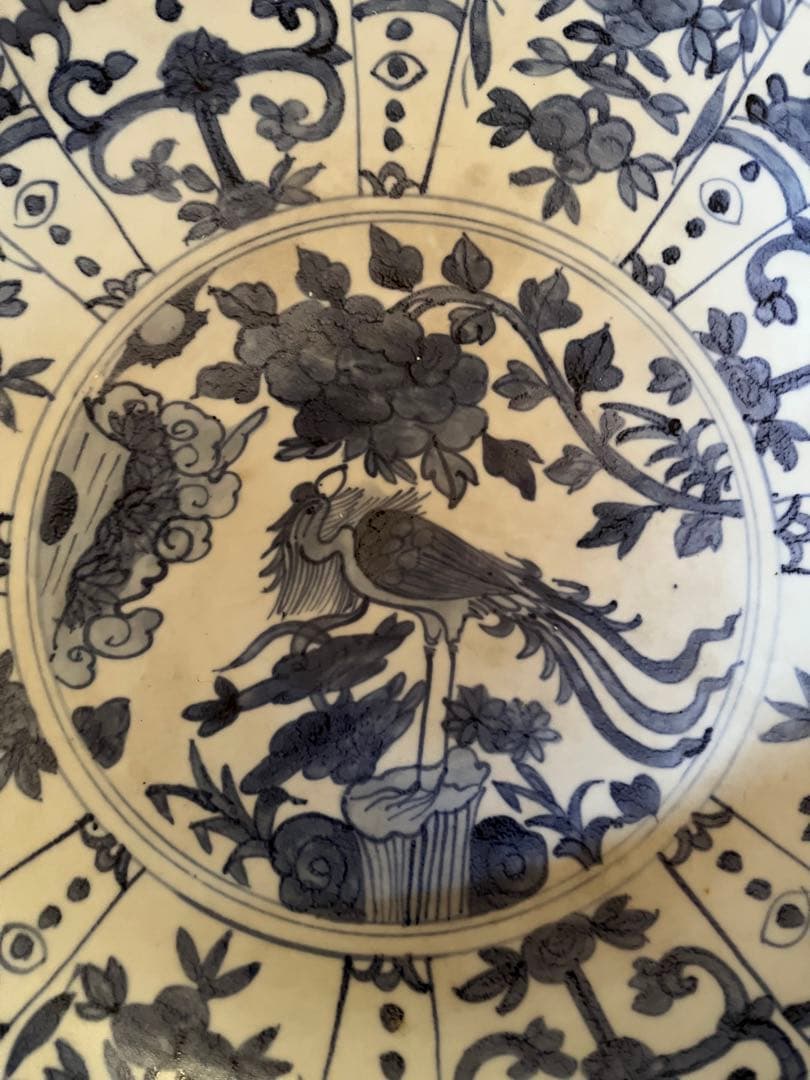 激レア！中国 明 呉須大皿径38cm 野趣溢れる民窯の豪快さがいい