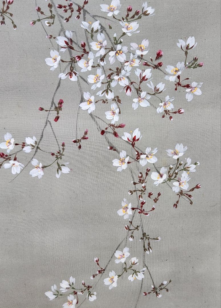 【春宵 夜桜花灯篭図】水野龍年 2647 花見　掛け軸　肉筆