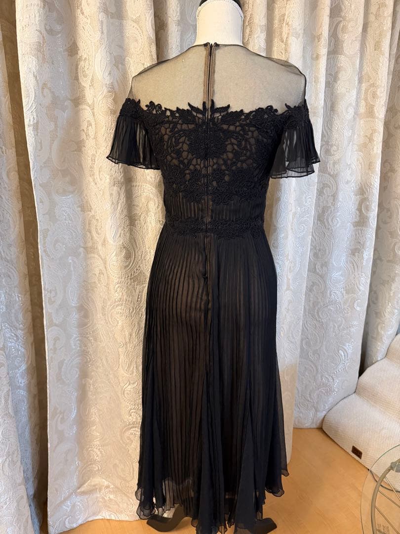 TADASHI・クロッシェ付プリーツシフォンドレスUS4