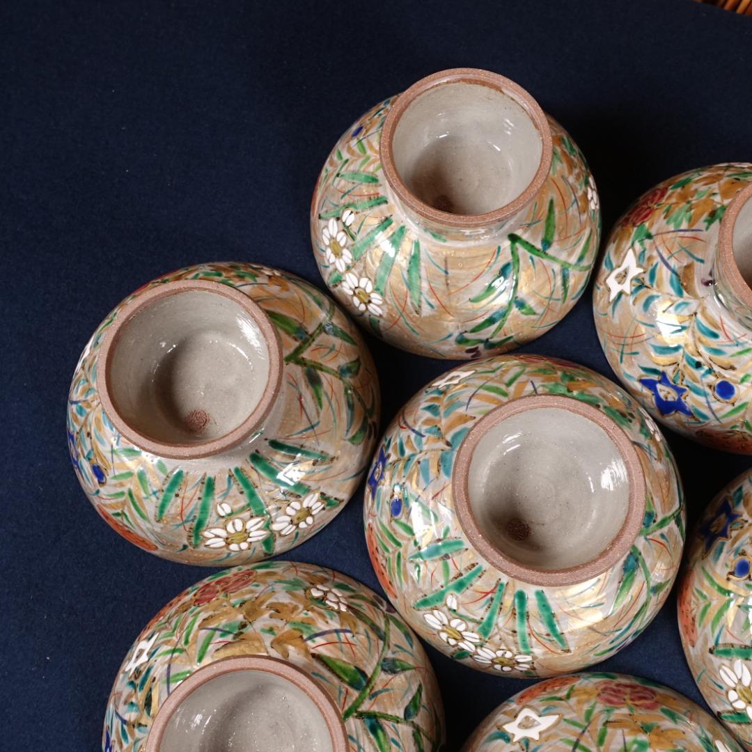 尾形乾山写 京焼名工 馬場京泉 色絵金彩 高台皿 8客