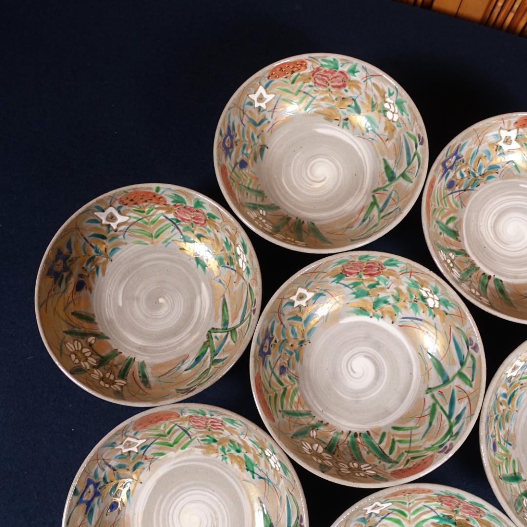 尾形乾山写 京焼名工 馬場京泉 色絵金彩 高台皿 8客