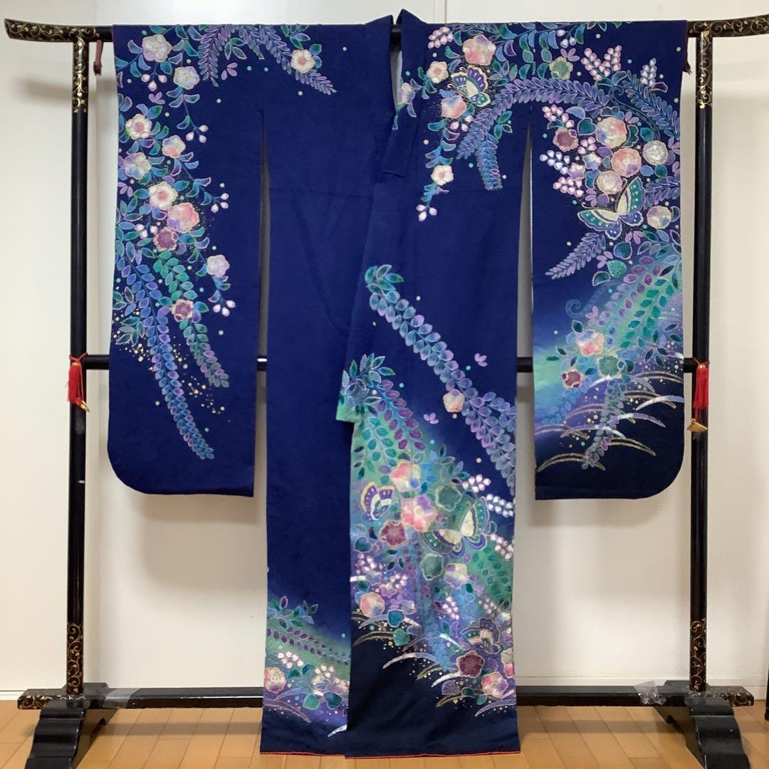 【彦兵衛mini】やまと謹製！正絹振袖・長襦袢セット〜群青色地に辻ヶ花柄〜