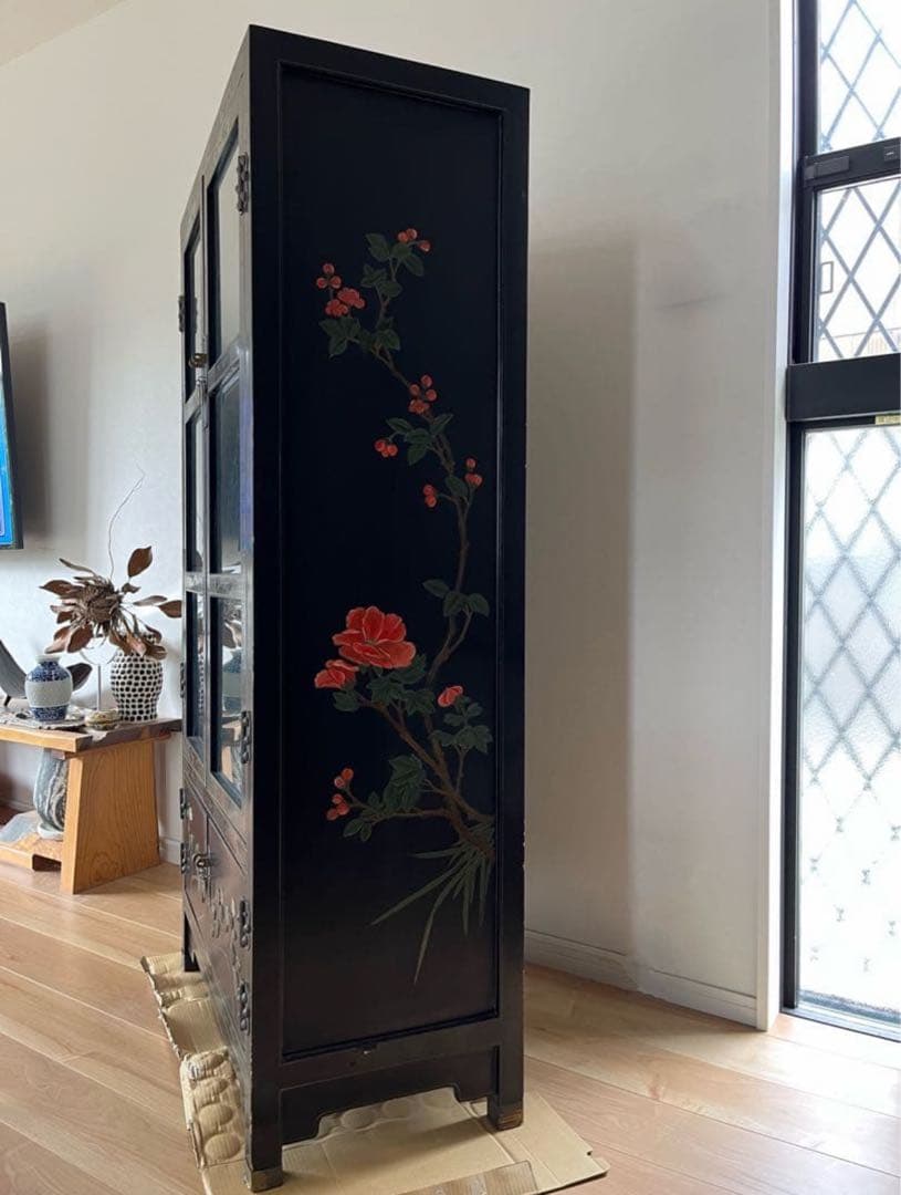 【今月末まで】中国美術　中国家具　螺鈿細工　骨董　石細工　黒塗り キャビネット