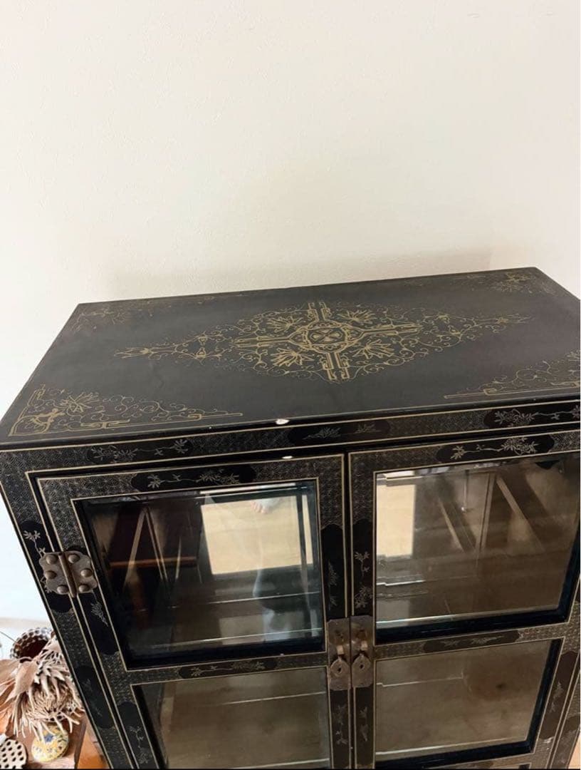 【今月末まで】中国美術　中国家具　螺鈿細工　骨董　石細工　黒塗り キャビネット